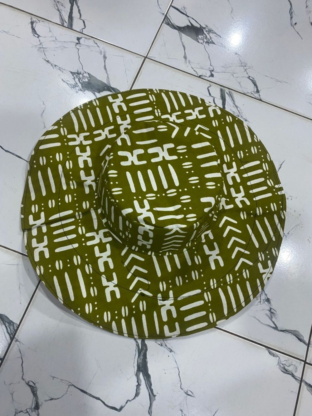 African Print Bucket Hat - Wax Style - Fedora Hat in olive and White